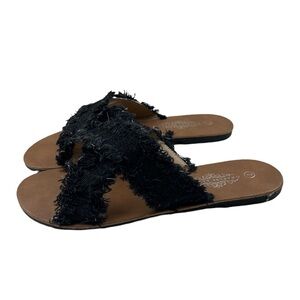Charles Albert Denim frayed X strap slides 7
